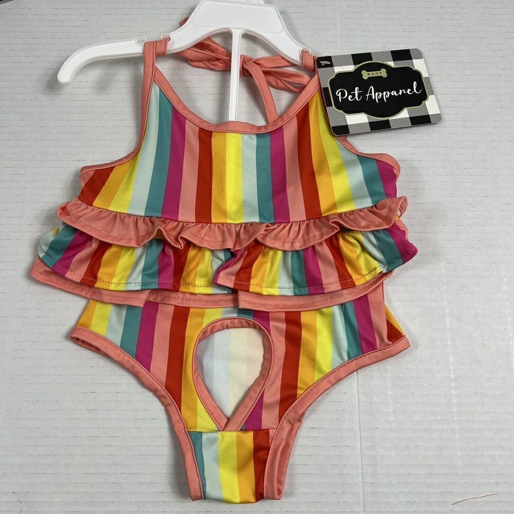 RAINBOW Stripe Dog Swim Suit Bikini L Large NEW Bathing Suit Costume - Picture 8 of 8